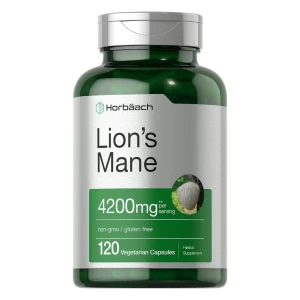 Horbaach - Extracto de hongo de melena de leones, 4200 mg, 120 cápsulas, suplemento vegetariano