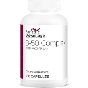 "Complejo B-50 con B12 activa de Bariatric Advantage: suplemento de alta potencia con todos los nutrientes esenciales del complejo B, incluyendo colina, inositol y PABA - 180 cápsulas"