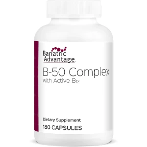 "Complejo B-50 con B12 activa de Bariatric Advantage: suplemento de alta potencia con todos los nutrientes esenciales del complejo B, incluyendo colina, inositol y PABA - 180 cápsulas"