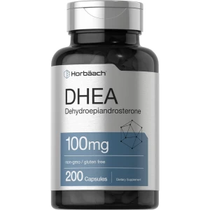 DHEA 100mg | 200 cápsulas | Suplemento libre de OGM y gluten | de Horbaach