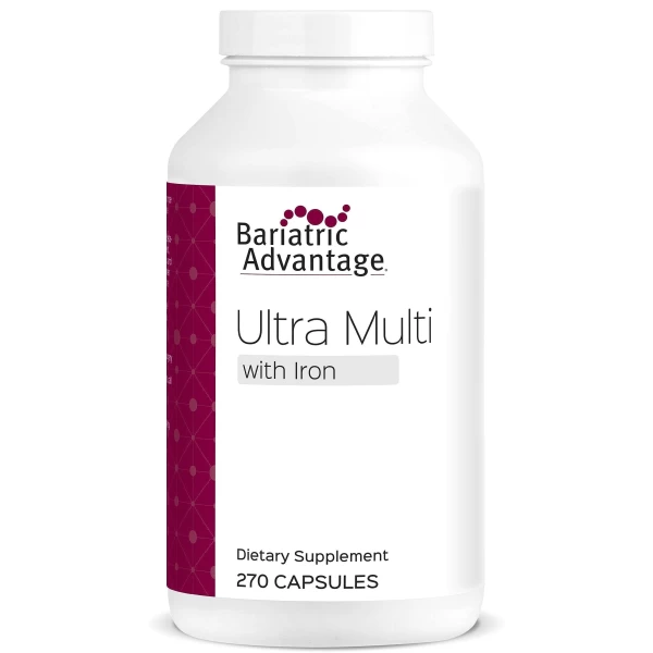 Bariatric Advantage Ultra Multi with Iron, High Potency Daily Multivitamin for Bariatric Surgery Patients with 22 Essential Vitamins and Nutrients - 270 Capsules, 90 Servings " "Suplemento diario Bariatric Advantage Ultra Multi con Hierro, alta potencia multivitamínico para pacientes de cirugía bariátrica con 22 vitaminas y nutrientes esenciales - 270 cápsulas, 90 porciones"