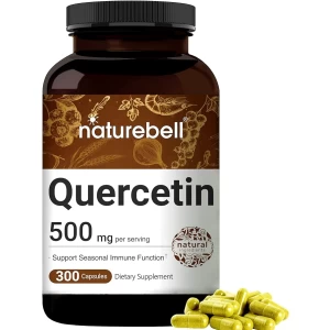 Qeurcetina NatureBell 500mg | 300 cápsulas, ultra potente suplemento de quercetina | Bioflavonoides para apoyo inmune saludable, Terceros comprobados, sin OGM y sin gluten