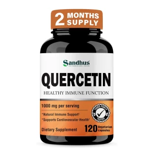 "Suplemento Sandhu's Quercetin 1000mg para la inmunidad y salud cardiovascular y respiratoria | 120 cápsulas vegetarianas con bioflavonoides | Hecho en EE.UU. "