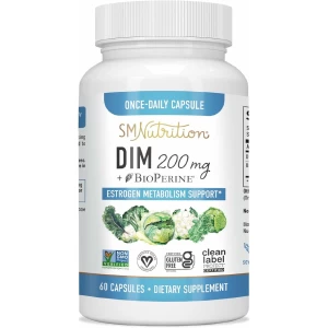Suplemento DIM 200 mg | Equilibrio de estrógeno para mujeres y hombres | Acné hormonal, soporte de menopausia, antioxidantes | Certificado por Clean Label Project, vegano y libre de soja | 60 Ct.