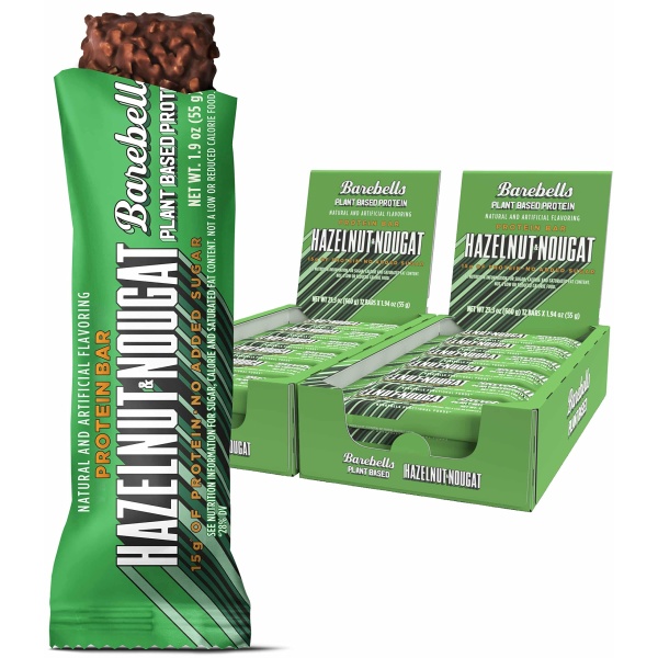 "Barritas de proteína vegana Barebells sabor avellana y nougat - paquete de 12, 2 unidades - Barra de proteína vegetal con 15g de alto contenido proteico - Snacks de chocolate proteico con 1g de azúcares totales - Barras para desayunar sobre la marcha"