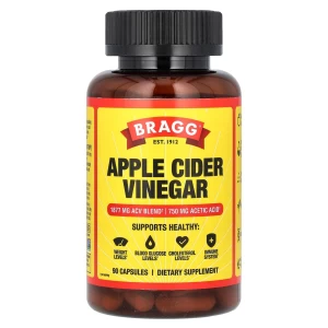 "Suplemento Bragg Vinagre de Manzana en Cápsulas - Vitamina D3 y Zinc - 750mg de Ácido Acético - Soporte para Sistema Inmunológico y Control de Peso - Sin OMG, Vegano, Sin Gluten, Sin Azúcar"