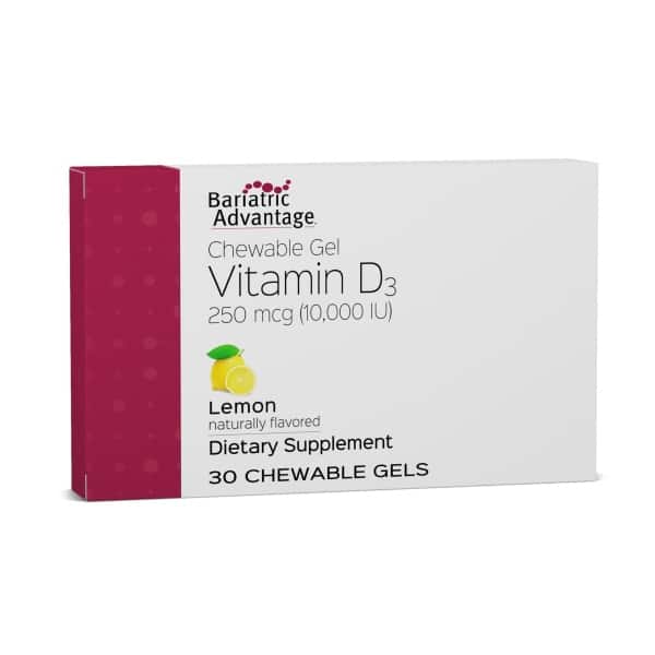 Bariatric Advantage Vitamin D Gels 10,000 IU - Vitamin D3 Chewable Gels - Bone Health Support* - for Bariatric Patients - Good Flavor Vitamins - Easy to Use - 30 Count Vitaminas D3 Masticables 10,000 IU - Para Pacientes Bariátricos - Apoyo para la Salud Ósea - Sabor Agradable - Fácil de Usar - 30 Unidades