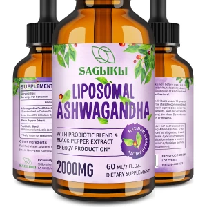 Líquido Liposomal de Ashwagandha 2000mg, Suplemento de Extracto de Raíz de Ashwagandha (7% Withanolides) con Extracto de Pimienta Negra y Probióticos para enfoque, cognición y energía - 2 FL.OZ (1 Botella)