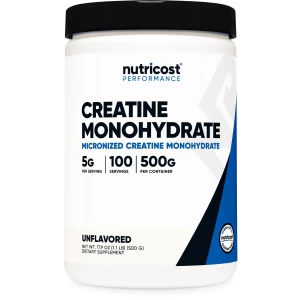 "Creatina monohidratada en polvo Nutricost, 5000mg por porción (5g), 100 porciones, 500g - Monohidrato de creatina micronizado, 17.637 onzas"