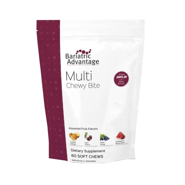 Bariatric Advantage Multi Chewy Bite - Soft Chew Multivitamin for Bariatric Surgery Patients - Chewable Multivitamin with Folic Acid, Vitamin D3 & More - Assorted Fruit Flavor - 60 Count "Masticable multivitamínico Bariatric Advantage - sabor a fruta - 60 comprimidos"