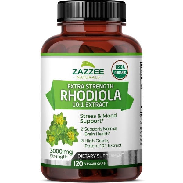 Rhodiola Orgánica Zazzee 3000 mg, 120 Cápsulas, Extracto Concentrado 10:1 Cápsulas de Rhodiola Orgánica Zazzee de 3000 mg
