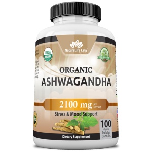 Cápsulas de Ashwagandha Orgánica 2100 mg en envase