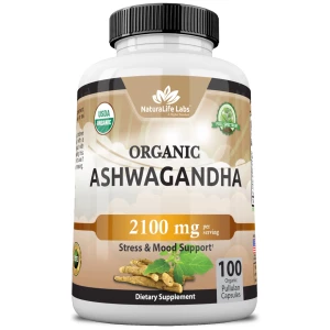Cápsulas de Ashwagandha Orgánica 2100 mg en envase
