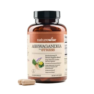 Cápsulas de Ashwagandha NatureWise para manejo de estrés y soporte de sueño