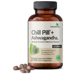 Futurebiotics Chill Pill + con Ashwagandha y Rhodiola, 250 tabletas vegetarianas