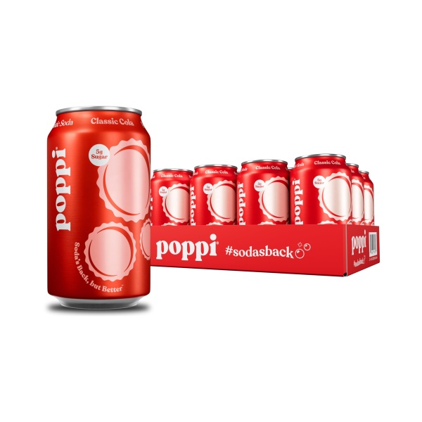 Refrescante Bebida Prebiótica Poppi Sabor Cola Clásica Bebida prebiótica Poppi de cola clásica con vinagre de manzana