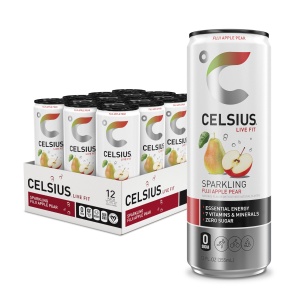 Lata de CELSIUS Sparkling Fuji Apple Pear con sabor refrescante