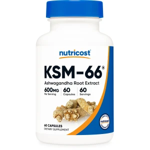Botella de extracto de raíz KSM-66 Ashwagandha con 600mg y BioPerine